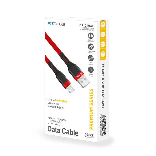 FitPlus Premium PS-302 Lightning Data/Şarj Kablosu 2.4A 1mt - 10