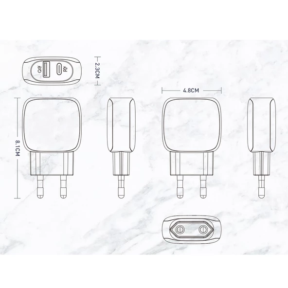 Hızlı Şarj Aleti Güç Adaptörü 20W QC/PD Type-C ve USB-A Girişli iPhone ile Uyumlu - 8