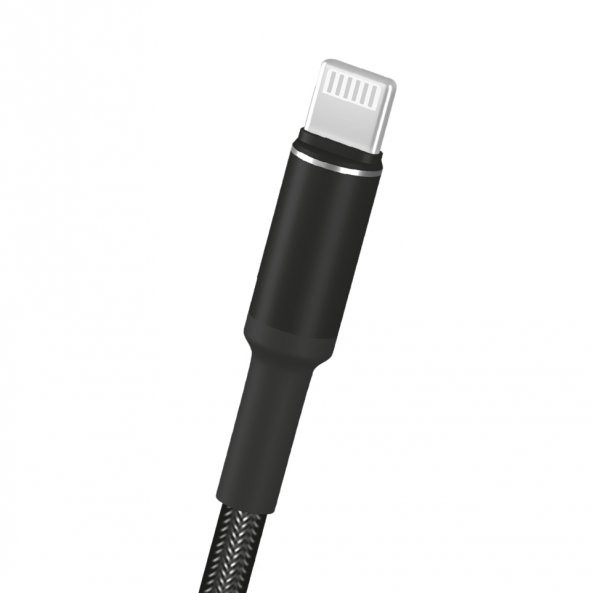 FitPlus Round RS-202 Lightning Data/Şarj Kablosu 3A 2mt Örgü - Siyah - 3