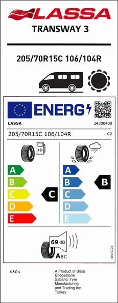 Lassa 205/70R15 C 106/104R Transway 3 C-B-69 Yaz Hafif Ticari Lastiği (Üretim Yılı: 2025) - Resim 2