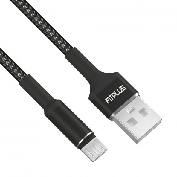 FitPlus Round RS-201 Micro USB Data/Şarj Kablosu 3A 2mt Örgü - Siyah
