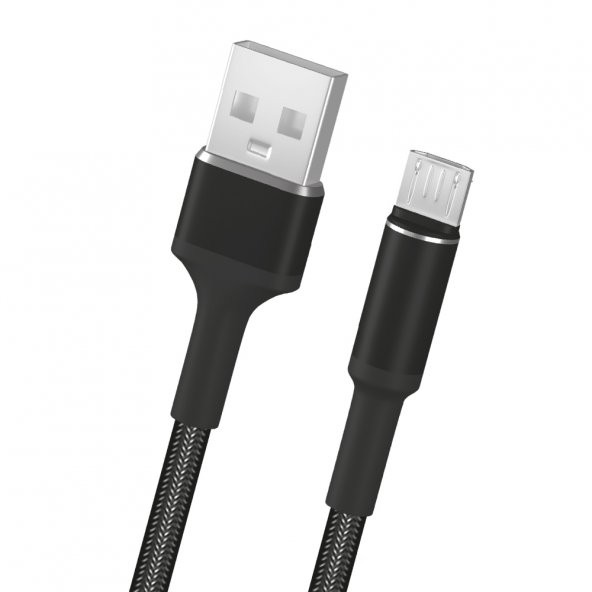 FitPlus Round RS-201 Micro USB Data/Şarj Kablosu 3A 2mt Örgü - Siyah - 2
