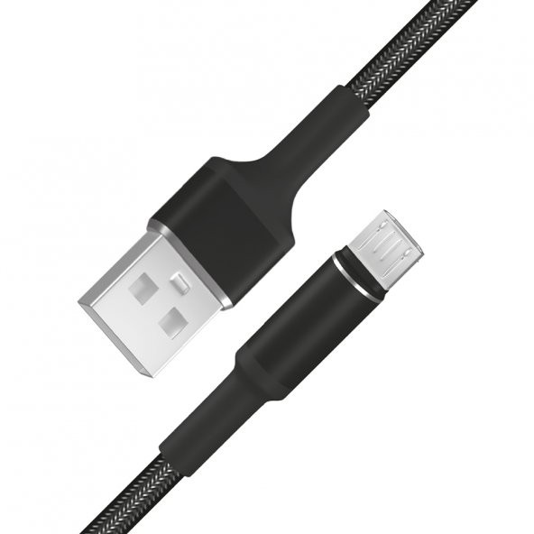 FitPlus Round RS-201 Micro USB Data/Şarj Kablosu 3A 2mt Örgü - Siyah - 3