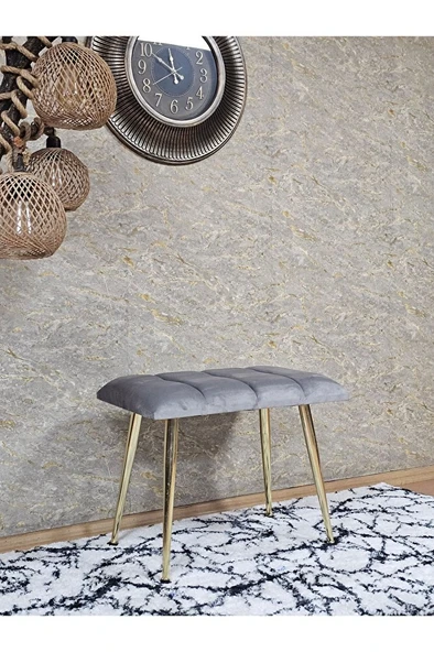 Gold Sivriltme Ayaklı 60 cm Puf Bench - Puf - Bench - Oturak - Mutfak Oturağı - Antre Oturağı Gri Renk 60 x 40 Boyut/Ebat - Resim 3