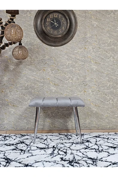Krom Sivriltme Ayaklı 60 cm Puf Bench - Puf - Bench - Oturak - Mutfak Oturağı - Antre Oturağı Gri Renk 60 x 40 Boyut/Ebat - Resim 2
