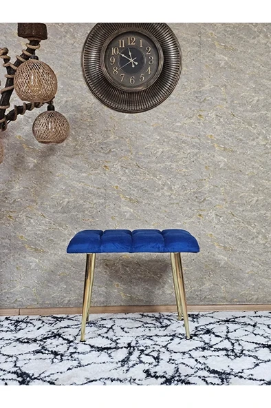 Gold Sivriltme Ayaklı 60 cm Puf Bench - Puf - Bench - Oturak - Mutfak Oturağı - Antre Oturağı Mavi Renk 60 x 40 Boyut/Ebat - Resim 2