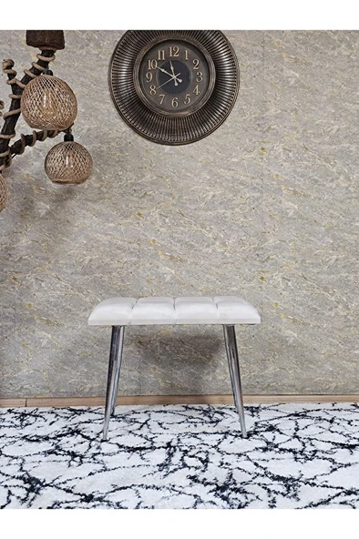 Krom Sivriltme Ayaklı 60 cm Puf Bench - Puf - Bench - Oturak - Mutfak Oturağı - Antre Oturağı Krem Renk 60 x 40 Boyut/Ebat - Resim 2