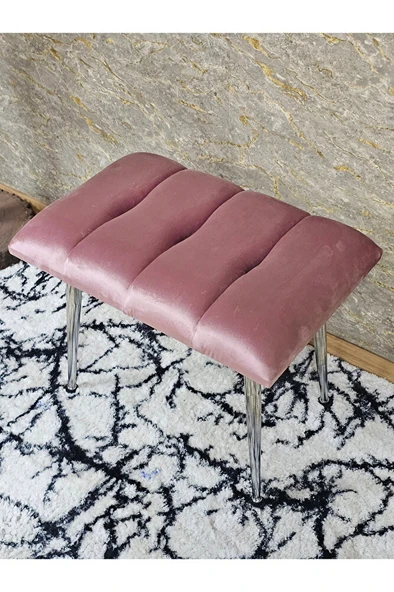 Krom Sivriltme Ayaklı 60 cm Puf Bench - Puf - Bench - Oturak - Mutfak Oturağı - Antre Oturağı Pembe Renk 60 x 40 Boyut/Ebat - Resim 4