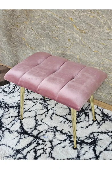 Gold Sivriltme Ayaklı 60 cm Puf Bench - Puf - Bench - Oturak - Mutfak Oturağı - Antre Oturağı Pembe Renk 60 x 40 Boyut/Ebat - Resim 4