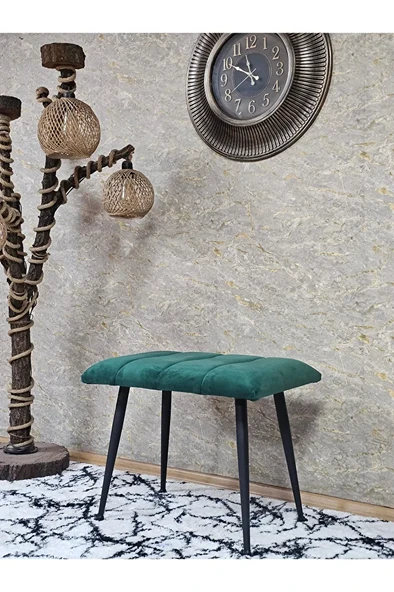 Siyah Sivriltmel Ayaklı 60 cm Puf Bench - Puf - Bench - Oturak - Mutfak Oturağı - Antre Oturağı Yeşil Renk 60 x 40 Boyut/Ebat