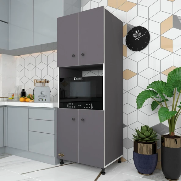 Kenzlife fırın dolabı cahide gri 180*65*50 mutfak XLARGE ayaklı banyo kiler ofis