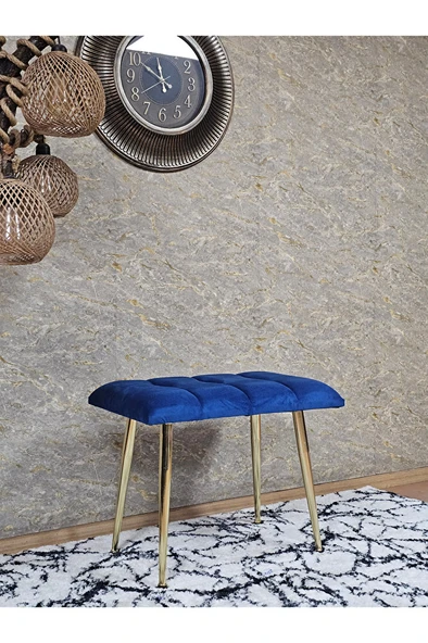 Gold Sivriltme Ayaklı 60 cm Puf Bench - Puf - Bench - Oturak - Mutfak Oturağı - Antre Oturağı Mavi Renk 60 x 40 Boyut/Ebat - Resim 3