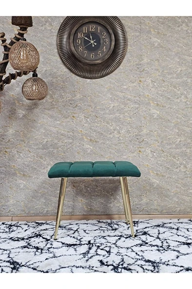 Gold Sivriltme Ayaklı 60 cm Puf Bench - Puf - Bench - Oturak - Mutfak Oturağı - Antre Oturağı Yeşil Renk 60 x 40 Boyut/Ebat - Resim 2