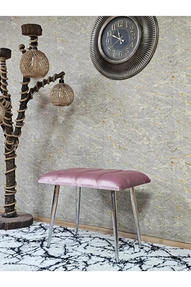 Krom Sivriltme Ayaklı 60 cm Puf Bench - Puf - Bench - Oturak - Mutfak Oturağı - Antre Oturağı Pembe Renk 60 x 40 Boyut/Ebat ürün görseli