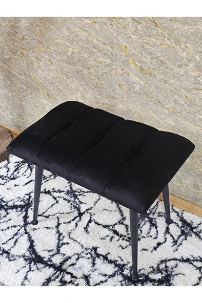 Siyah Sivriltmel Ayaklı 60 cm Puf Bench - Puf - Bench - Oturak - Mutfak Oturağı - Antre Oturağı Siyah Renk 60 x 40 Boyut/Ebat - Resim 4