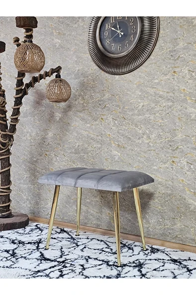 Gold Sivriltme Ayaklı 60 cm Puf Bench - Puf - Bench - Oturak - Mutfak Oturağı - Antre Oturağı Gri Renk 60 x 40 Boyut/Ebat ürün görseli