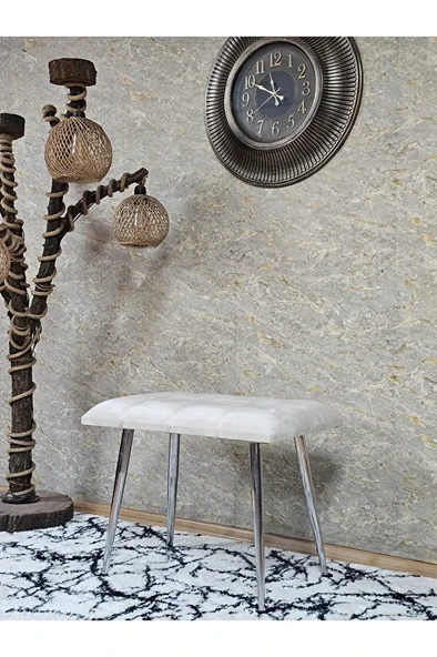 Krom Sivriltme Ayaklı 60 cm Puf Bench - Puf - Bench - Oturak - Mutfak Oturağı - Antre Oturağı Krem Renk 60 x 40 Boyut/Ebat ürün görseli