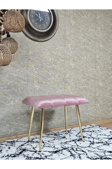 Gold Sivriltme Ayaklı 60 cm Puf Bench - Puf - Bench - Oturak - Mutfak Oturağı - Antre Oturağı Pembe Renk 60 x 40 Boyut/Ebat - Resim 3