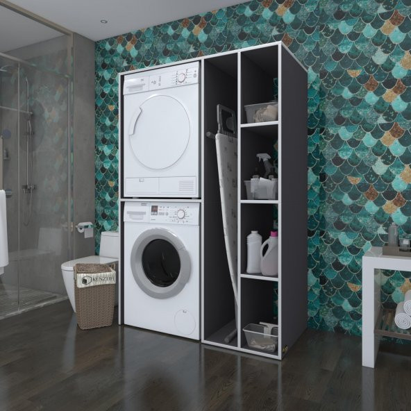 Kenzlife çamaşır-kurutma makinesi dolabı alyusha gri 180*120*60 banyo kapaksız arkalıksız