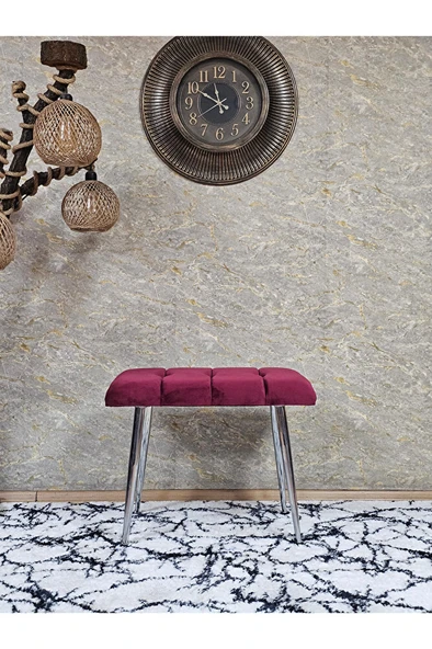 Krom Sivriltme Ayaklı 60 cm Puf Bench - Puf - Bench - Oturak - Mutfak Oturağı - Antre Oturağı Bordo Renk 60 x 40 Boyut/Ebat - Resim 2