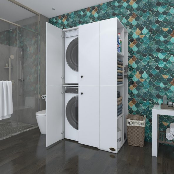 Kenzlife çamaşır-kurutma makinesi dolabı kapaklı foka byz 180x090x60 banyo arkalıksız