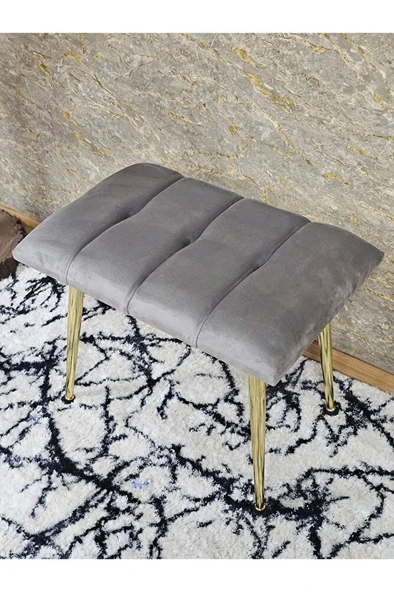 Gold Sivriltme Ayaklı 60 cm Puf Bench - Puf - Bench - Oturak - Mutfak Oturağı - Antre Oturağı Gri Renk 60 x 40 Boyut/Ebat - Resim 4