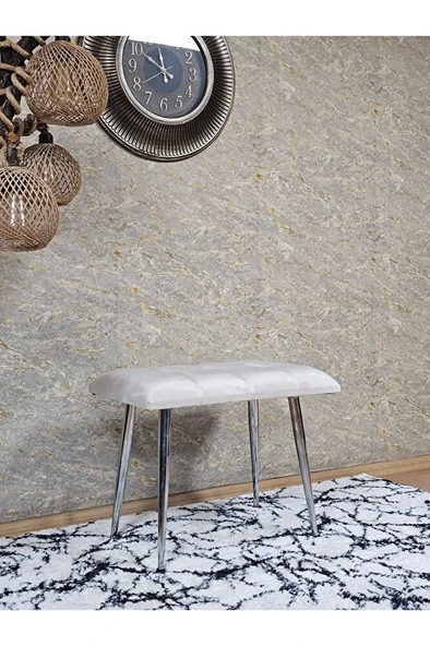 Krom Sivriltme Ayaklı 60 cm Puf Bench - Puf - Bench - Oturak - Mutfak Oturağı - Antre Oturağı Krem Renk 60 x 40 Boyut/Ebat - Resim 3