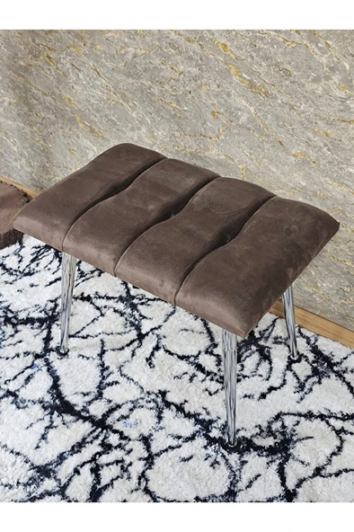 Krom Sivriltme Ayaklı 60 cm Puf Bench - Puf - Bench - Oturak - Mutfak Oturağı - Antre Oturağı Kahverengi Renk 60 x 40 Boyut/Ebat - Resim 4