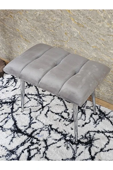 Krom Sivriltme Ayaklı 60 cm Puf Bench - Puf - Bench - Oturak - Mutfak Oturağı - Antre Oturağı Gri Renk 60 x 40 Boyut/Ebat - Resim 4