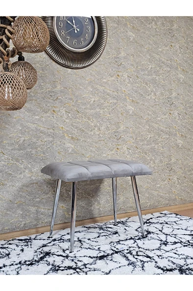 Krom Sivriltme Ayaklı 60 cm Puf Bench - Puf - Bench - Oturak - Mutfak Oturağı - Antre Oturağı Gri Renk 60 x 40 Boyut/Ebat - Resim 3