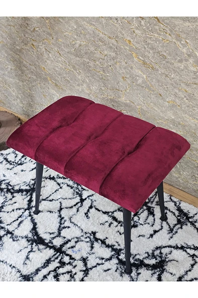 Siyah Sivriltmel Ayaklı 60 cm Puf Bench - Puf - Bench - Oturak - Mutfak Oturağı - Antre Oturağı Bordo Renk 60 x 40 Boyut/Ebat - Resim 4
