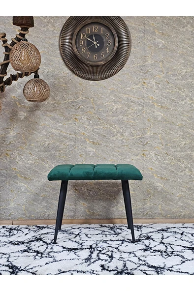 Siyah Sivriltmel Ayaklı 60 cm Puf Bench - Puf - Bench - Oturak - Mutfak Oturağı - Antre Oturağı Yeşil Renk 60 x 40 Boyut/Ebat - 2