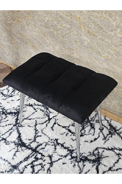 Krom Sivriltme Ayaklı 60 cm Puf Bench - Puf - Bench - Oturak - Mutfak Oturağı - Antre Oturağı Siyah Renk 60 x 40 Boyut/Ebat - Resim 4