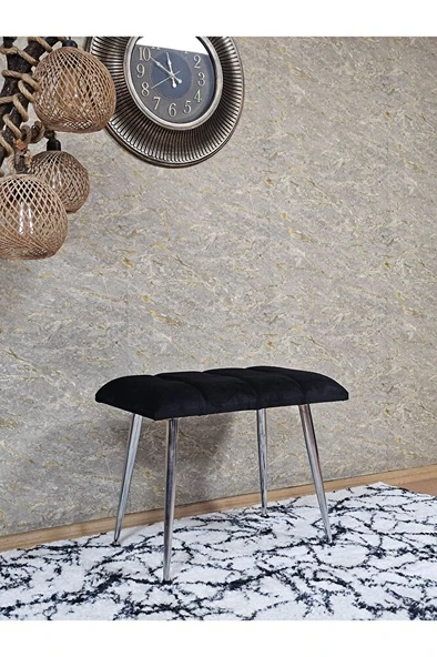 Krom Sivriltme Ayaklı 60 cm Puf Bench - Puf - Bench - Oturak - Mutfak Oturağı - Antre Oturağı Siyah Renk 60 x 40 Boyut/Ebat - Resim 3