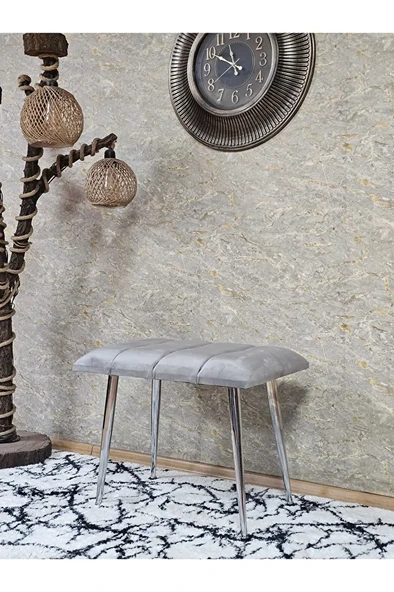 Krom Sivriltme Ayaklı 60 cm Puf Bench - Puf - Bench - Oturak - Mutfak Oturağı - Antre Oturağı Gri Renk 60 x 40 Boyut/Ebat ürün görseli