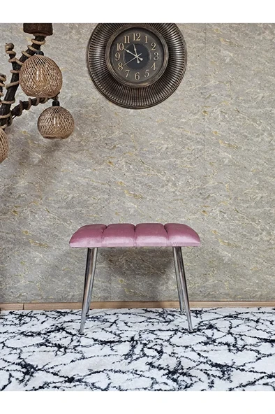 Krom Sivriltme Ayaklı 60 cm Puf Bench - Puf - Bench - Oturak - Mutfak Oturağı - Antre Oturağı Pembe Renk 60 x 40 Boyut/Ebat - Resim 2