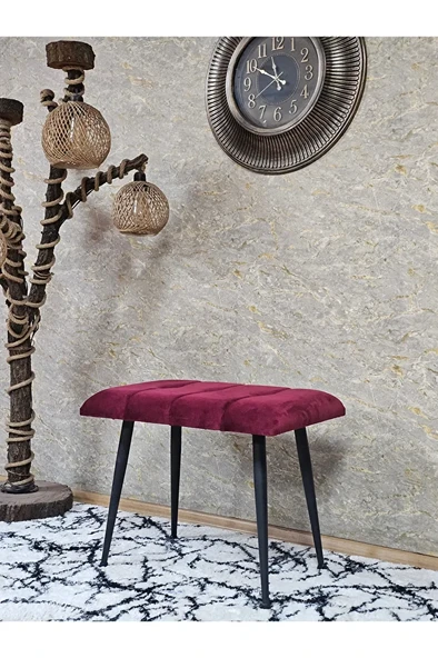 Siyah Sivriltmel Ayaklı 60 cm Puf Bench - Puf - Bench - Oturak - Mutfak Oturağı - Antre Oturağı Bordo Renk 60 x 40 Boyut/Ebat ürün görseli