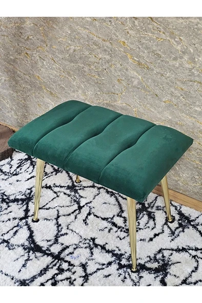 Gold Sivriltme Ayaklı 60 cm Puf Bench - Puf - Bench - Oturak - Mutfak Oturağı - Antre Oturağı Yeşil Renk 60 x 40 Boyut/Ebat - Resim 4