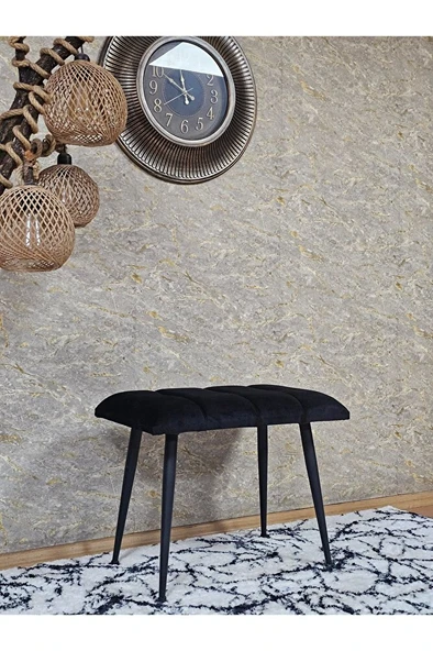 Siyah Sivriltmel Ayaklı 60 cm Puf Bench - Puf - Bench - Oturak - Mutfak Oturağı - Antre Oturağı Siyah Renk 60 x 40 Boyut/Ebat - Resim 3