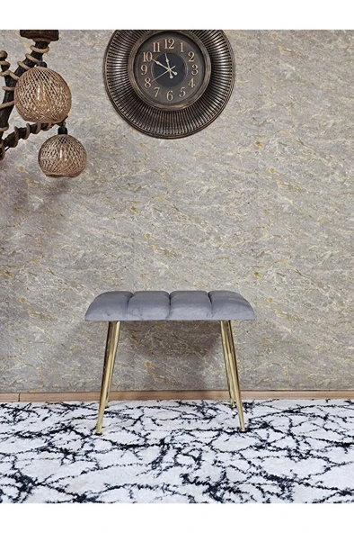 Gold Sivriltme Ayaklı 60 cm Puf Bench - Puf - Bench - Oturak - Mutfak Oturağı - Antre Oturağı Gri Renk 60 x 40 Boyut/Ebat - Resim 2