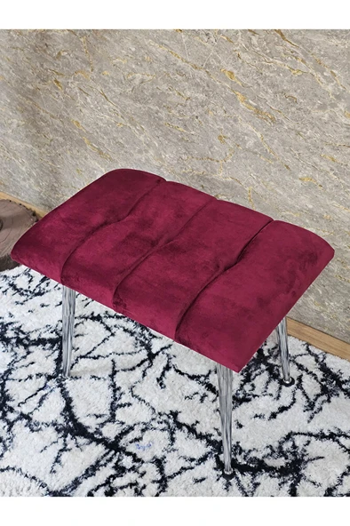 Krom Sivriltme Ayaklı 60 cm Puf Bench - Puf - Bench - Oturak - Mutfak Oturağı - Antre Oturağı Bordo Renk 60 x 40 Boyut/Ebat - Resim 4