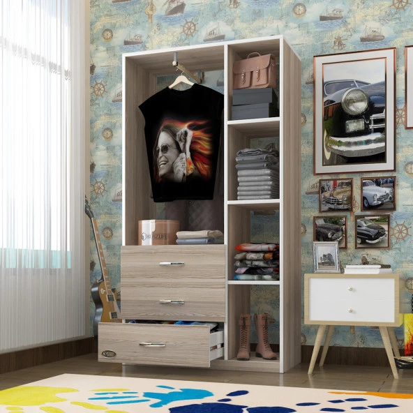 Kenzlife giysi dolabı ökkeş 175*90*40 crd gardırop 3 çekmeceli ürün görseli 1