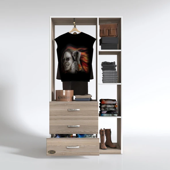 Kenzlife giysi dolabı ökkeş 175*90*40 crd gardırop 3 çekmeceli - Resim 2