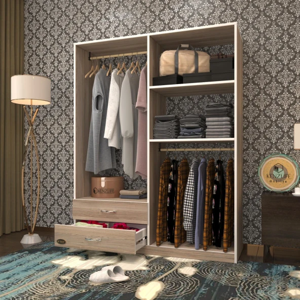 Kenzlife giysi dolabı şemsettin 175*120*40 crd gardırop 2 çekmeceli