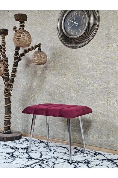 Krom Sivriltme Ayaklı 60 cm Puf Bench - Puf - Bench - Oturak - Mutfak Oturağı - Antre Oturağı Bordo Renk 60 x 40 Boyut/Ebat ürün görseli