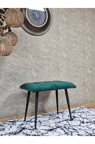 Siyah Sivriltmel Ayaklı 60 cm Puf Bench - Puf - Bench - Oturak - Mutfak Oturağı - Antre Oturağı Yeşil Renk 60 x 40 Boyut/Ebat - 3