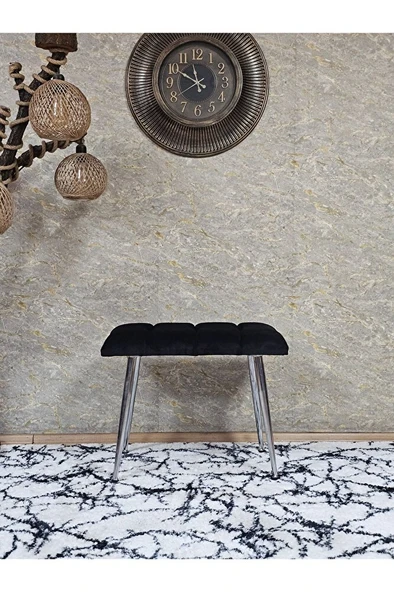 Krom Sivriltme Ayaklı 60 cm Puf Bench - Puf - Bench - Oturak - Mutfak Oturağı - Antre Oturağı Siyah Renk 60 x 40 Boyut/Ebat - Resim 2