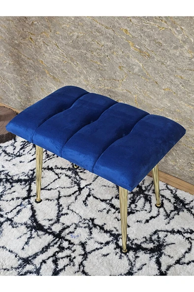 Gold Sivriltme Ayaklı 60 cm Puf Bench - Puf - Bench - Oturak - Mutfak Oturağı - Antre Oturağı Mavi Renk 60 x 40 Boyut/Ebat - Resim 4