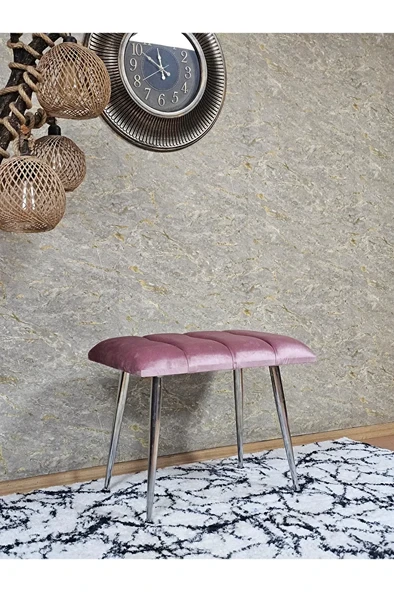 Krom Sivriltme Ayaklı 60 cm Puf Bench - Puf - Bench - Oturak - Mutfak Oturağı - Antre Oturağı Pembe Renk 60 x 40 Boyut/Ebat - Resim 3