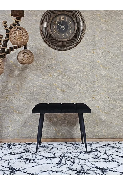 Siyah Sivriltmel Ayaklı 60 cm Puf Bench - Puf - Bench - Oturak - Mutfak Oturağı - Antre Oturağı Siyah Renk 60 x 40 Boyut/Ebat - Resim 2